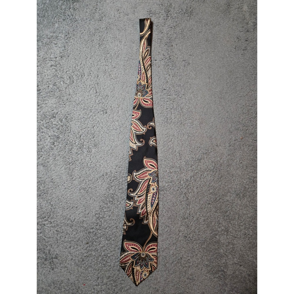 VTG Christian Dior Monsieur Black Paisley Silk Tie USA Retro Designer Career EUC